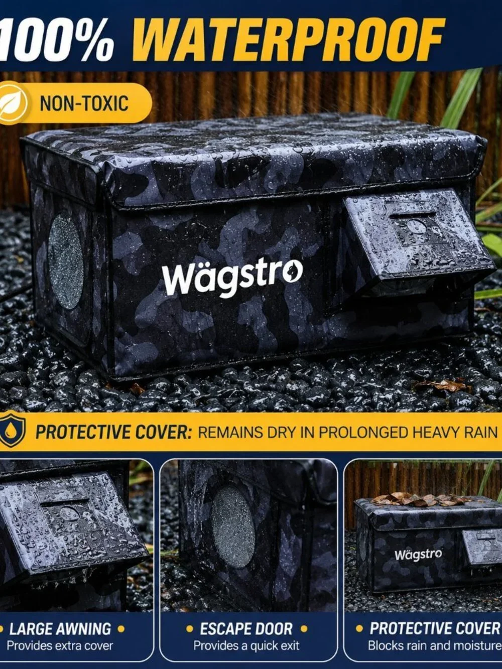 Wagstro Heated Cat Bed Outdoor Waterproof Insulated Shelter Black Camo